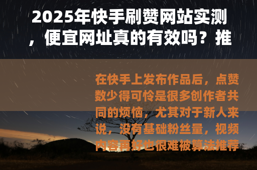 2025年快手刷赞网站实测，便宜网址真的有效吗？推荐几个靠谱的