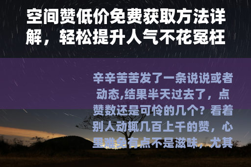 空间赞低价免费获取方法详解，轻松提升人气不花冤枉钱