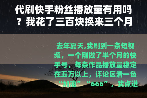 代刷快手粉丝播放量有用吗？我花了三百块换来三个月真实教训