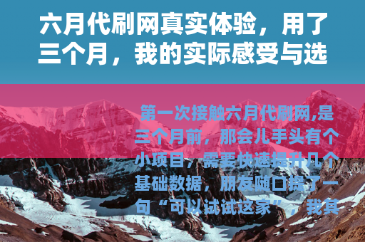 六月代刷网真实体验，用了三个月，我的实际感受与选择理由