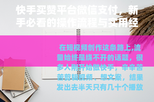 快手买赞平台微信支付，新手必看的操作流程与实用经验分享