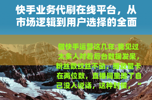 快手业务代刷在线平台，从市场逻辑到用户选择的全面观察
