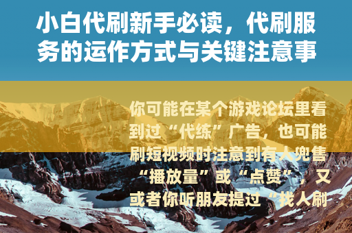 小白代刷新手必读，代刷服务的运作方式与关键注意事项