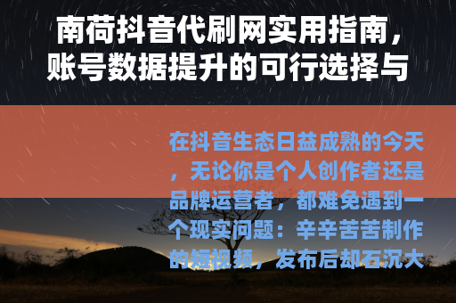 南荷抖音代刷网实用指南，账号数据提升的可行选择与操作要点