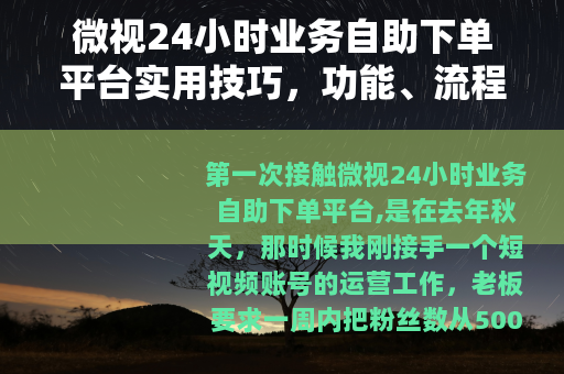 微视24小时业务自助下单平台实用技巧，功能、流程与常见问题解答