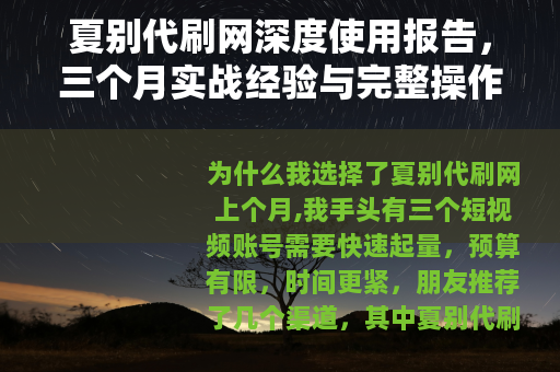 夏别代刷网深度使用报告,三个月实战经验与完整操作指南 夏别代刷网深度使用报告,三个月实战经验与完整操作指南