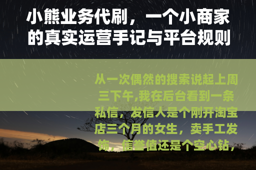 小熊业务代刷，一个小商家的真实运营手记与平台规则生存指南