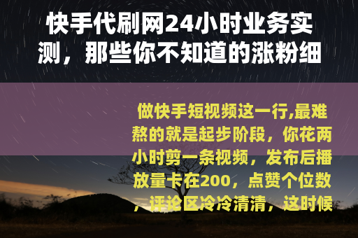 快手代刷网24小时业务实测，那些你不知道的涨粉细节与真实体验