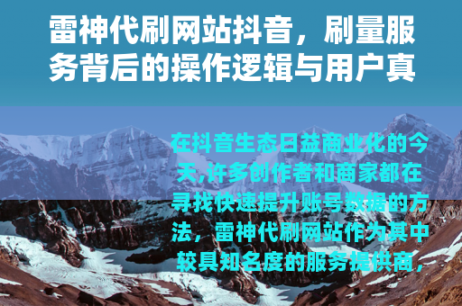 雷神代刷网站抖音，刷量服务背后的操作逻辑与用户真实体验记录