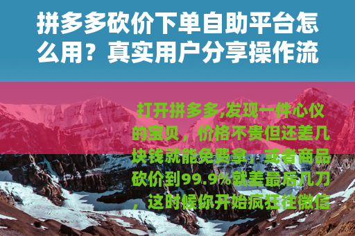 拼多多砍价下单自助平台怎么用？真实用户分享操作流程与避坑建议