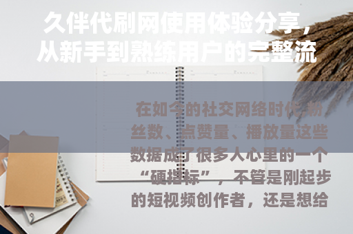 久伴代刷网使用体验分享，从新手到熟练用户的完整流程记录