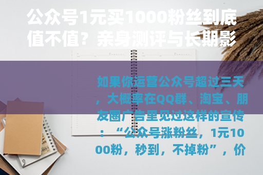 公众号1元买1000粉丝到底值不值？亲身测评与长期影响分析
