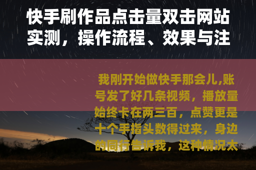快手刷作品点击量双击网站实测，操作流程、效果与注意事项