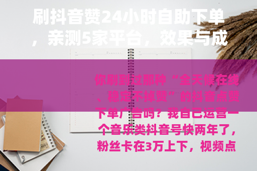 刷抖音赞24小时自助下单，亲测5家平台，效果与成本深度评测