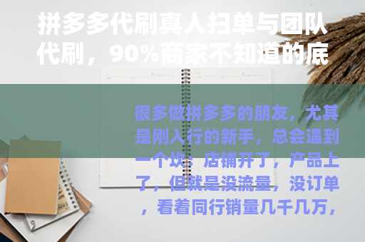 拼多多代刷真人扫单与团队代刷，90%商家不知道的底层逻辑