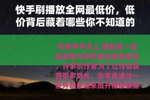 快手刷播放全网最低价，低价背后藏着哪些你不知道的门道