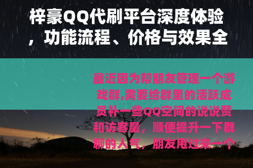 梓豪QQ代刷平台深度体验，功能流程、价格与效果全记录