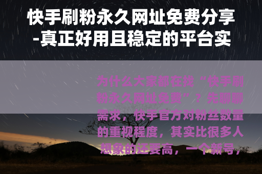 快手刷粉永久网址免费分享-真正好用且稳定的平台实测推荐2025
