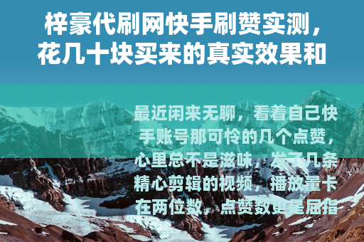 梓豪代刷网快手刷赞实测，花几十块买来的真实效果和我踩过的坑