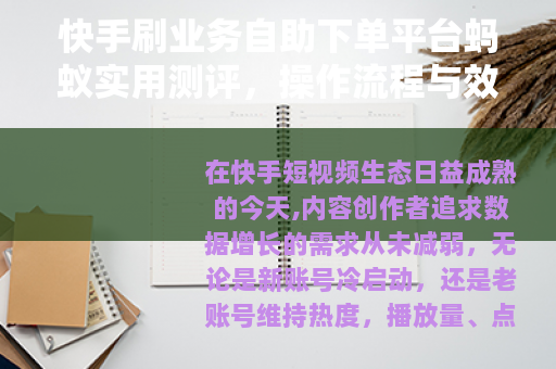 快手刷业务自助下单平台蚂蚁实用测评，操作流程与效果全解析