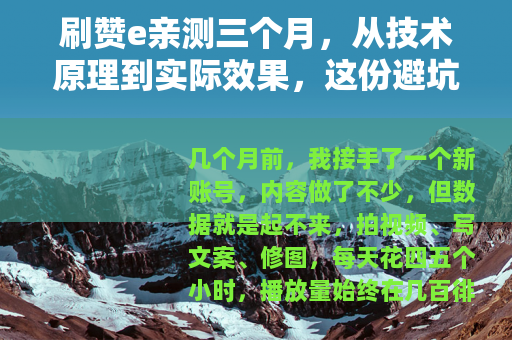 刷赞e亲测三个月，从技术原理到实际效果，这份避坑指南建议收藏