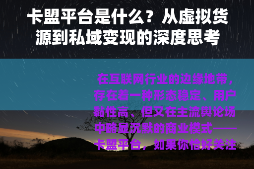 卡盟平台是什么？从虚拟货源到私域变现的深度思考