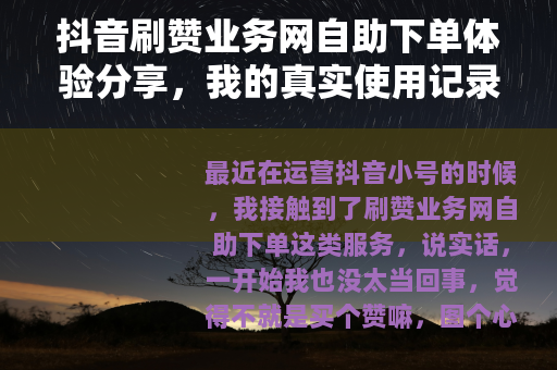 抖音刷赞业务网自助下单体验分享，我的真实使用记录与思考