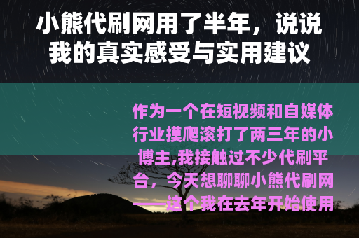 小熊代刷网用了半年，说说我的真实感受与实用建议