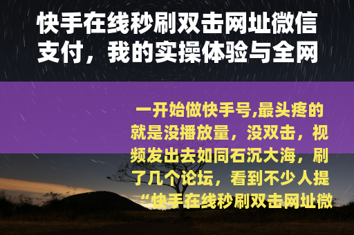 快手在线秒刷双击网址微信支付，我的实操体验与全网实测对比