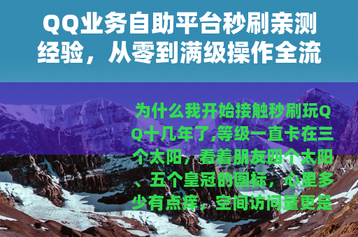 QQ业务自助平台秒刷亲测经验，从零到满级操作全流程与避坑指南