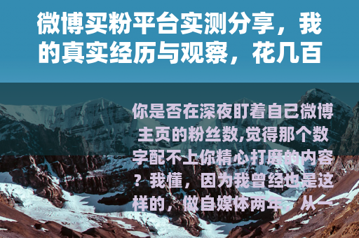 微博买粉平台实测分享，我的真实经历与观察，花几百块能换来什么？