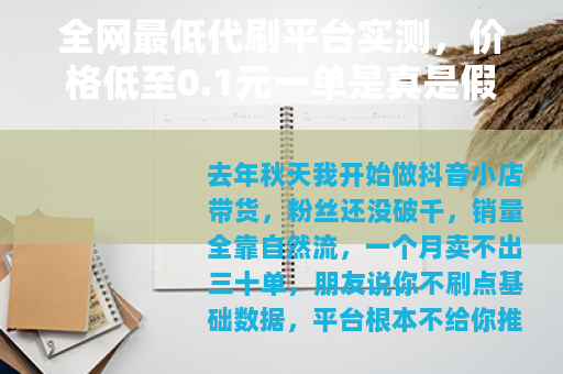 全网最低代刷平台实测，价格低至0.1元一单是真是假？