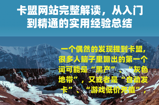 卡盟网站完整解读，从入门到精通的实用经验总结