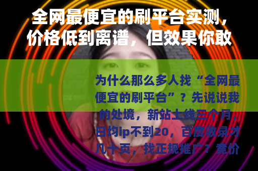 全网最便宜的刷平台实测，价格低到离谱，但效果你敢信？