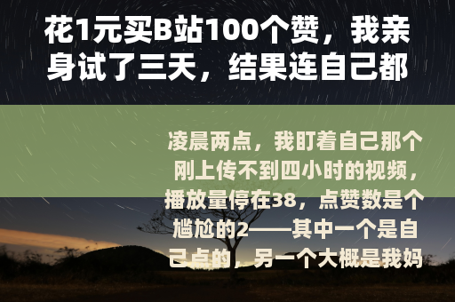 花1元买B站100个赞,我亲身试了三天,结果连自己都没想到 花1元买B站100个赞,我亲身试了三天,结果连自己都没想到
