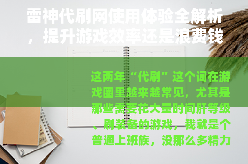 雷神代刷网使用体验全解析，提升游戏效率还是浪费钱？