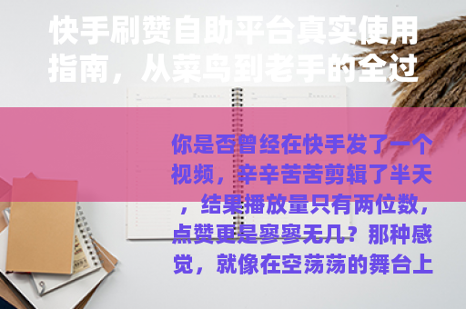 快手刷赞自助平台真实使用指南，从菜鸟到老手的全过程记录