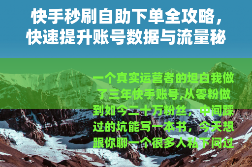 快手秒刷自助下单全攻略，快速提升账号数据与流量秘诀
