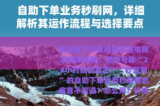 自助下单业务秒刷网，详细解析其运作流程与选择要点