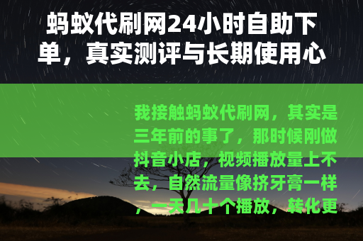 蚂蚁代刷网24小时自助下单，真实测评与长期使用心得全解析
