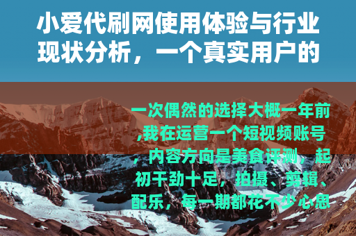 小爱代刷网使用体验与行业现状分析,一个真实用户的长期观察 小爱代刷网使用体验与行业现状分析,一个真实用户的长期观察