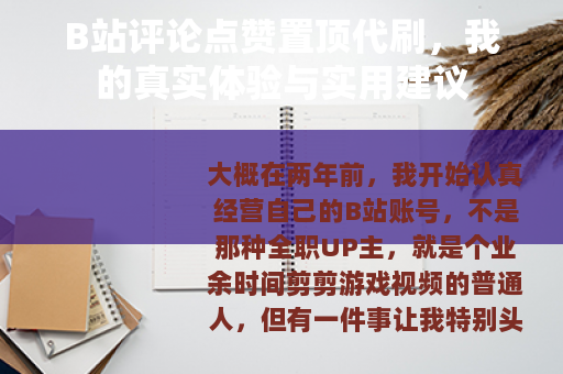 B站评论点赞置顶代刷,我的真实体验与实用建议 B站评论点赞置顶代刷,我的真实体验与实用建议