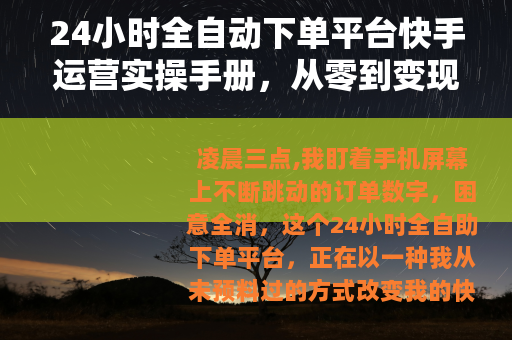 24小时全自动下单平台快手运营实操手册，从零到变现的完整路径
