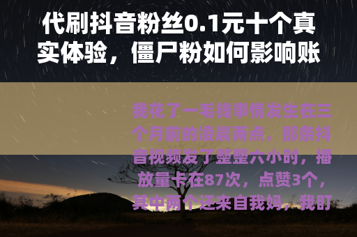 代刷抖音粉丝0.1元十个真实体验，僵尸粉如何影响账号流量权重