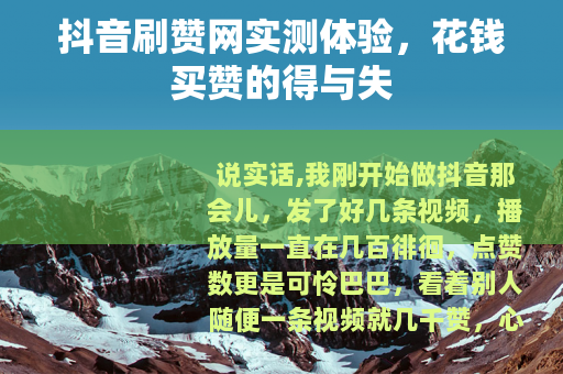 抖音刷赞网实测体验，花钱买赞的得与失