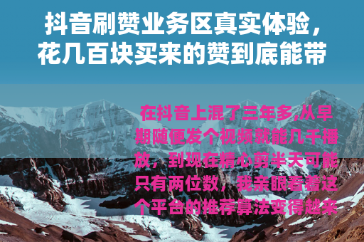 抖音刷赞业务区真实体验，花几百块买来的赞到底能带来什么？