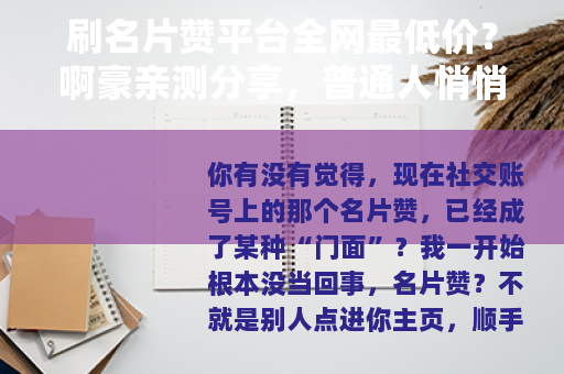 刷名片赞平台全网最低价？啊豪亲测分享，普通人悄悄变强的路子