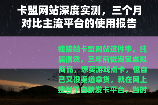 卡盟网站深度实测，三个月对比主流平台的使用报告