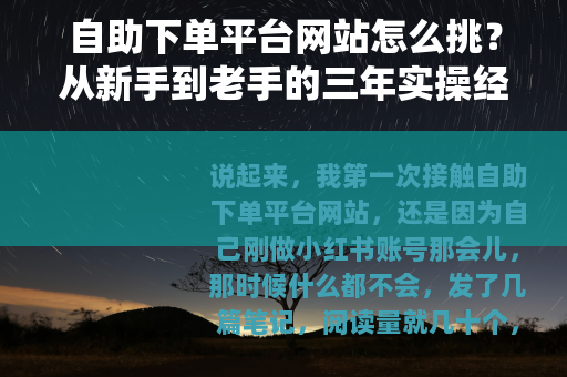 自助下单平台网站怎么挑？从新手到老手的三年实操经验分享
