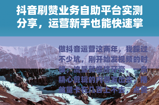 抖音刷赞业务自助平台实测分享，运营新手也能快速掌握的新选择